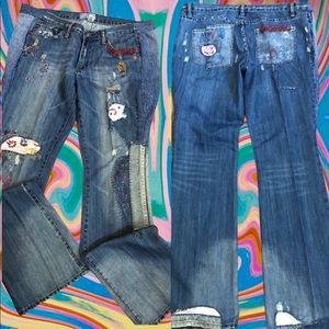 Old Reworked Boho Flared Leg Jeans-Sz 12